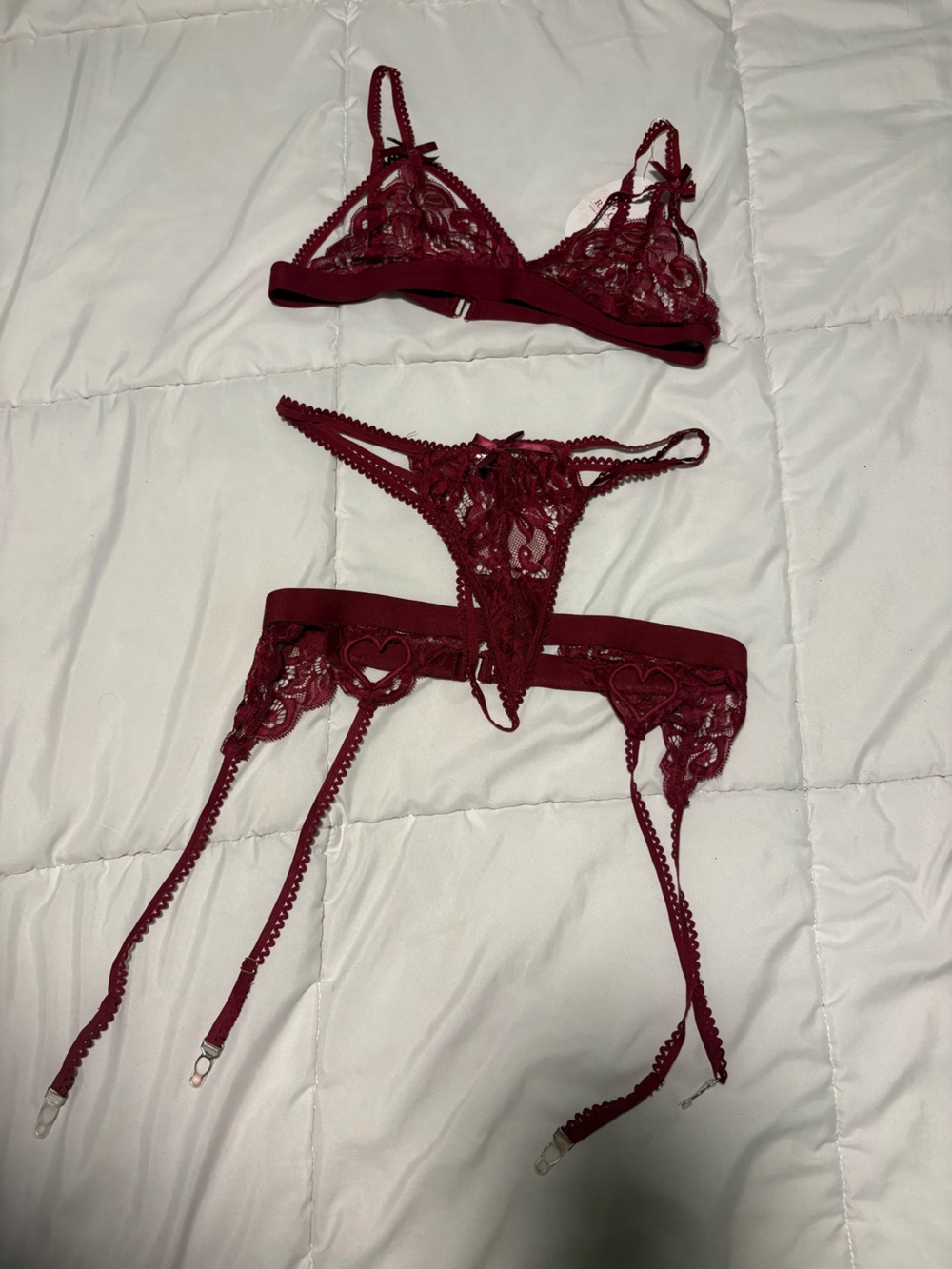 Love Burgundy Lace Strappy Bralette & Thong Set